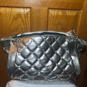 Metallic Silver Quilted Shoulder Bag